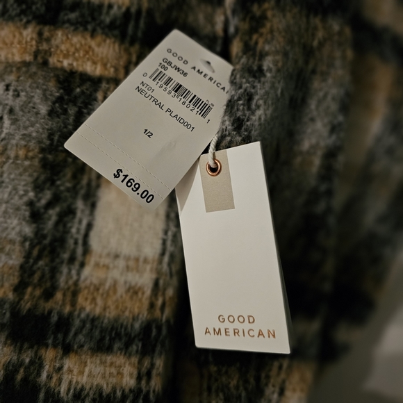 GOOD AMERICAN Neutral Plaid Shacket size 1/2 - Picture 5 of 6